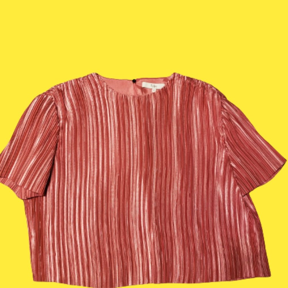 Tibi Pleated Raw Hem Crop Top Blouse - Picture 2 of 5